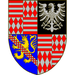 Ecartelé: aux 1 et 4 contre-écartelé: a) et d) de gueules à trois fasces d'argent, b) et c) d'argent à 6 losanges de gueules accolées et aboutées, touchant les bords et les flancs des quartiers, 3-3, au 2 de sable à l'aigle d'argent, au 3 d'azur au lion d'or, couronné du même, et une bande échiquetée d'argent et de gueules, brochant.