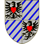 Ecartelé: aux I et IV d'argent à l'aigle de sable, chargée sur la poitrine d'un coeur de gueules, les II et III d'argent à cinq cotices d'azur en barre.