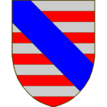 Burelé d'argent et de gueules à la bande d'azur